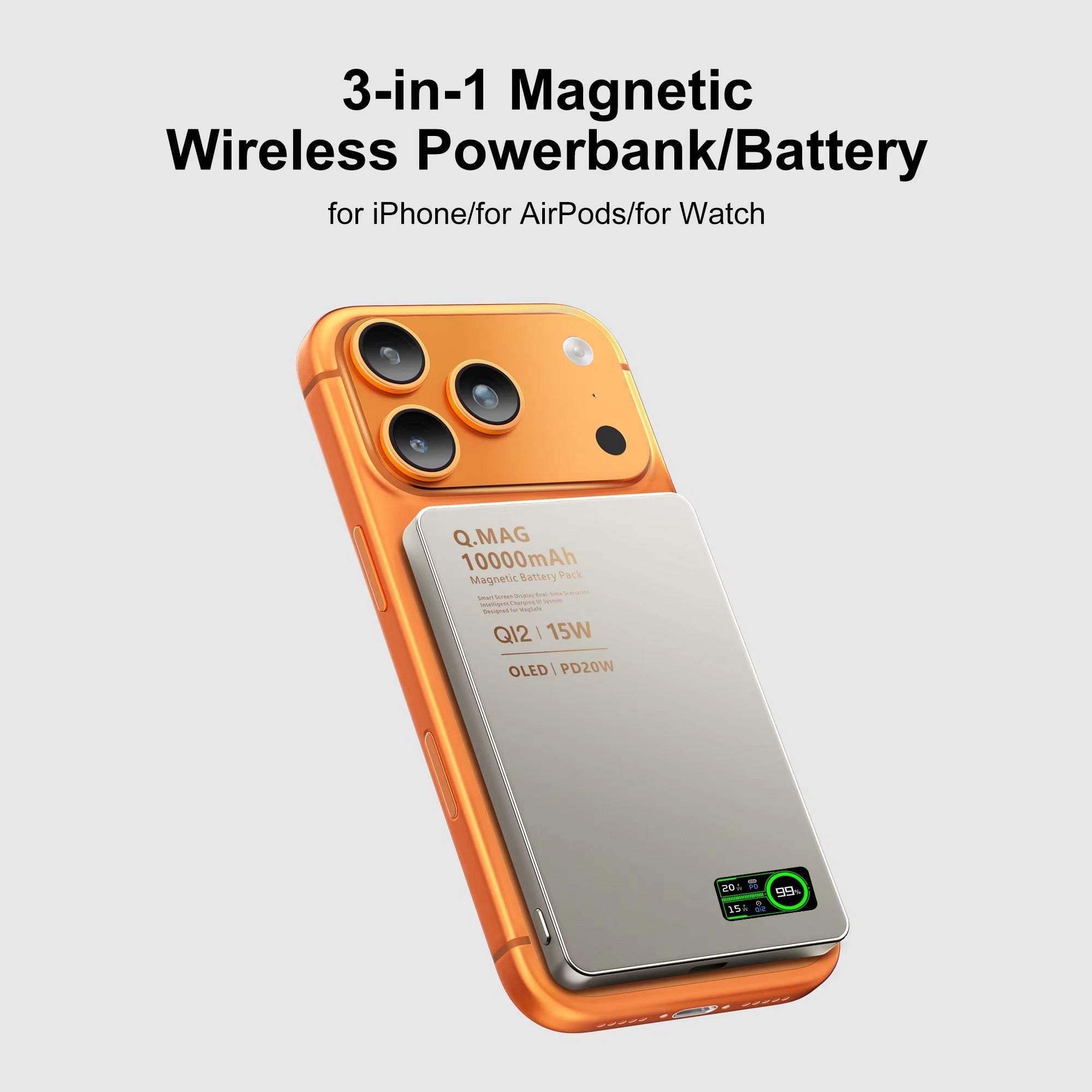 Premium iPhone Qi2 Magnetic Wireless Power Bank, 20W Fast-Charge Metal Portable Battery with Two-Way Wireless Charging Support