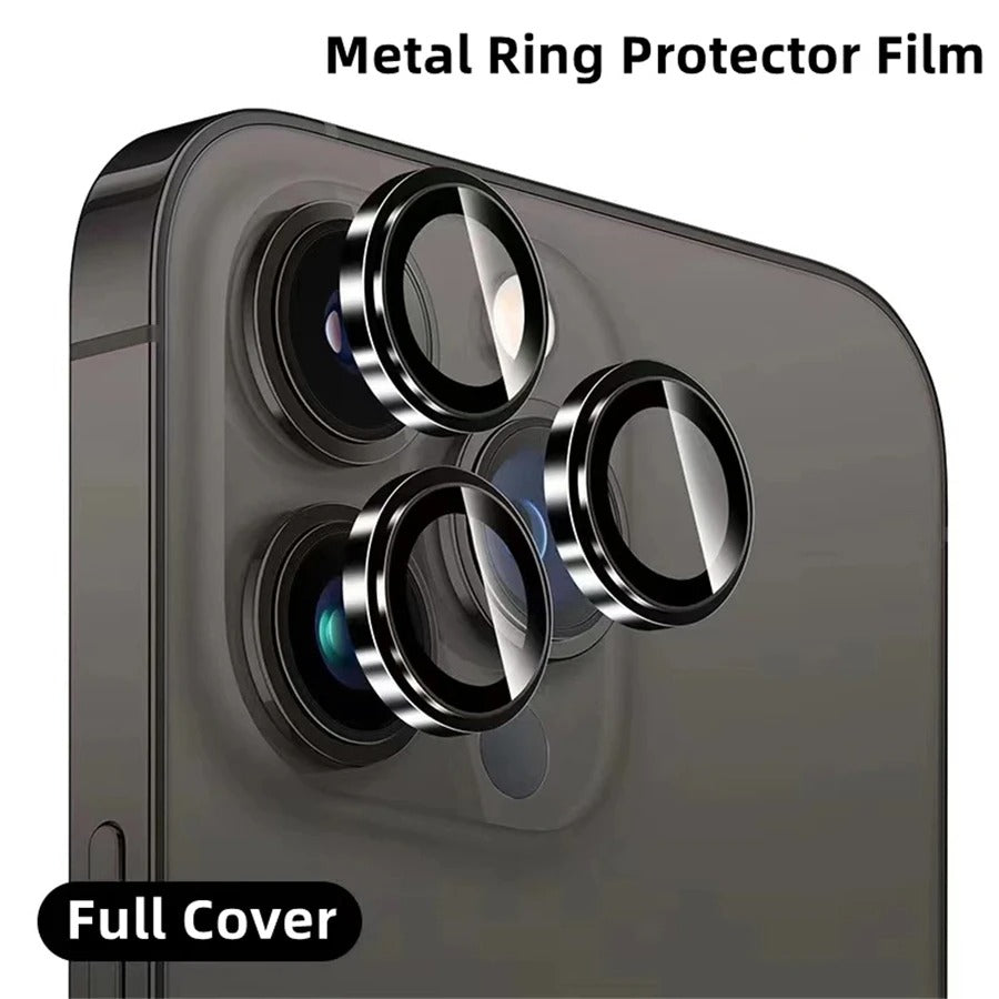 Refined iPhone Titanium-Tone Camera Lens Protector, Metal Ring Tempered Glass Cover with Precision Fit, Scratch Resistance & Impact Protection