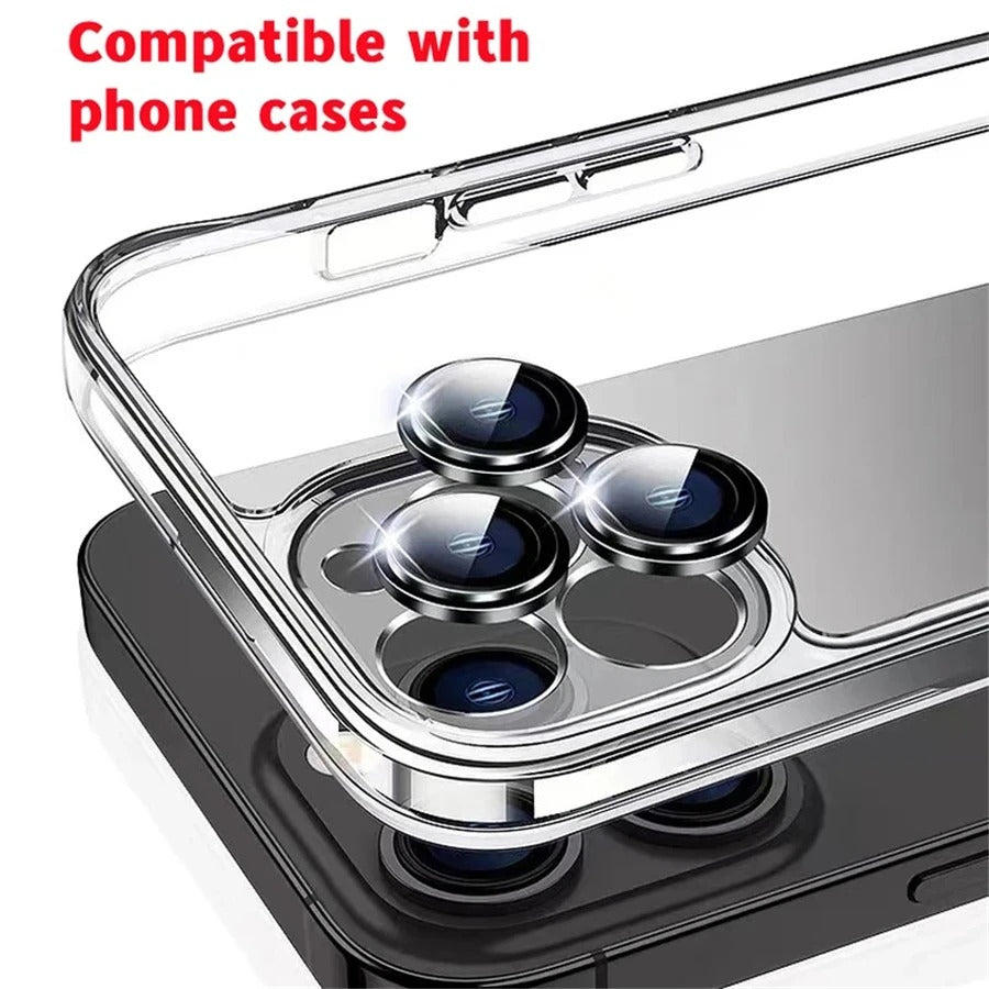 Refined iPhone Titanium-Tone Camera Lens Protector, Metal Ring Tempered Glass Cover with Precision Fit, Scratch Resistance & Impact Protection