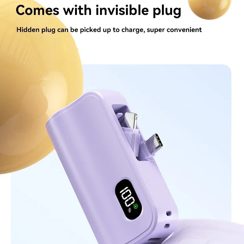 Rugged High-Capacity Portable Power Bank, 20W Fast-Charge Battery with Built-In Cables and LED Light for Multi-Device Charging