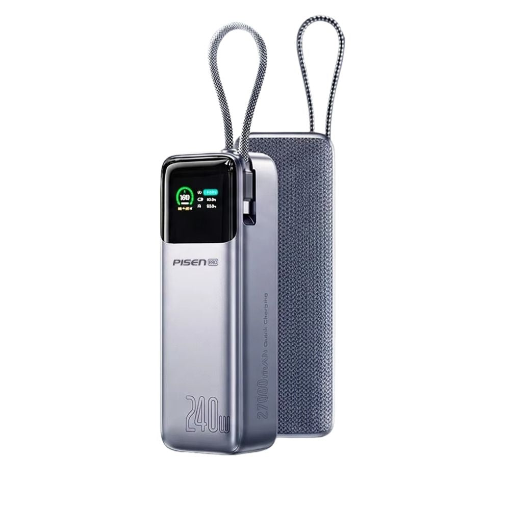 Rugged High-Capacity Portable Power Bank, 240W Fast-Charge PD 3.1 Battery with Built-In Cable, Digital Display & Multi-Device Support