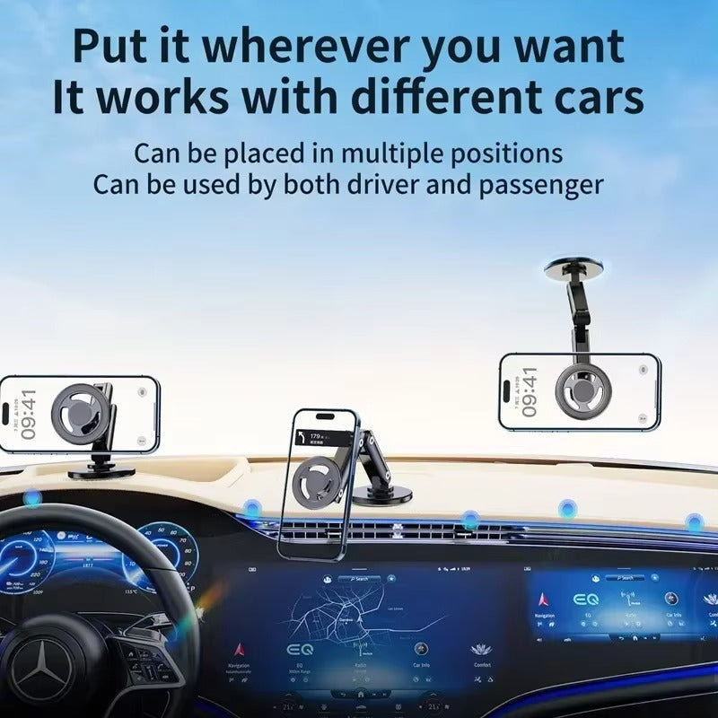 Rugged Magnetic Car Wireless Charger Stand, 15W Fast-Charge Metal Mount with 360° Rotation and Foldable Design