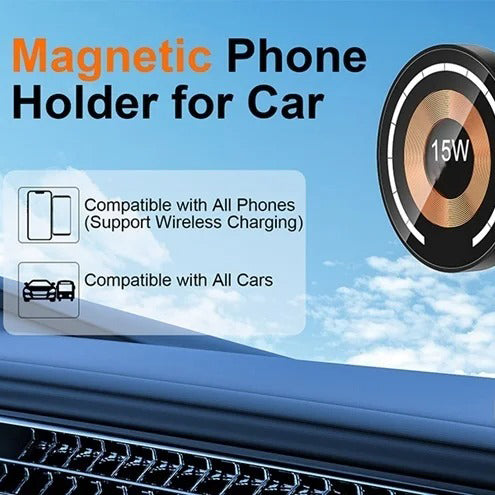 Rugged Magnetic Car Wireless Charger Stand, 15W Fast-Charge Metal Mount with 360° Rotation and Foldable Design