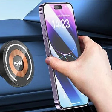 Rugged Magnetic Car Wireless Charger Stand, 15W Fast-Charge Metal Mount with 360° Rotation and Foldable Design