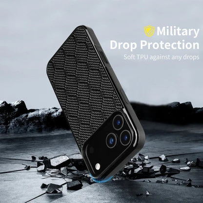 Rugged Magnetic Shockproof iPhone Case — Square Honeycomb Carbon Fiber Texture, Full Coverage Anti-Fingerprint Dustproof Matte Protective Cover