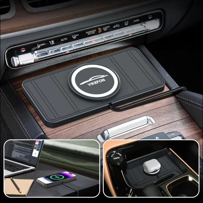 Rugged Wireless Car Charging Pad Stand, 120W Fast-Charge Silicone Dock for Smartphones with Non-Slip Dashboard Design