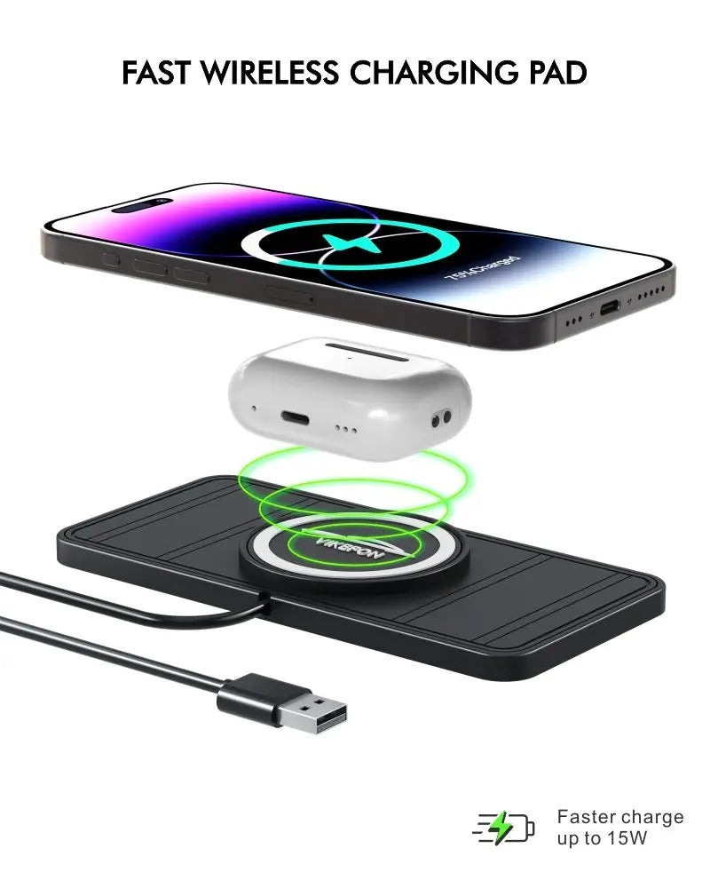 Rugged Wireless Car Charging Pad Stand, 120W Fast-Charge Silicone Dock for Smartphones with Non-Slip Dashboard Design