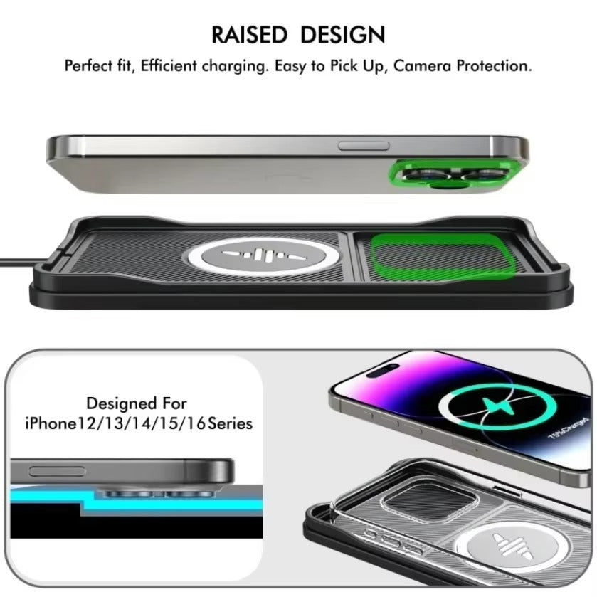 Rugged Wireless Car Charging Pad Stand, 15W Fast-Charge Silicone Dock for Smartphones with Stable Non-Slip Design