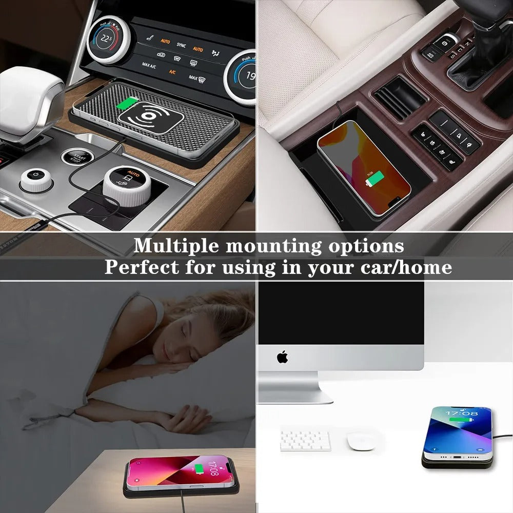 Rugged Wireless Car Charging Pad Stand, 15W Fast-Charge Silicone Dock for Smartphones with Stable Non-Slip Design