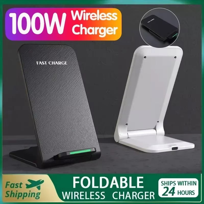 Rugged Wireless Charger Station Stand, 100W Fast-Charge Desktop Dock with Adjustable Phone Holder and Charging Indicator