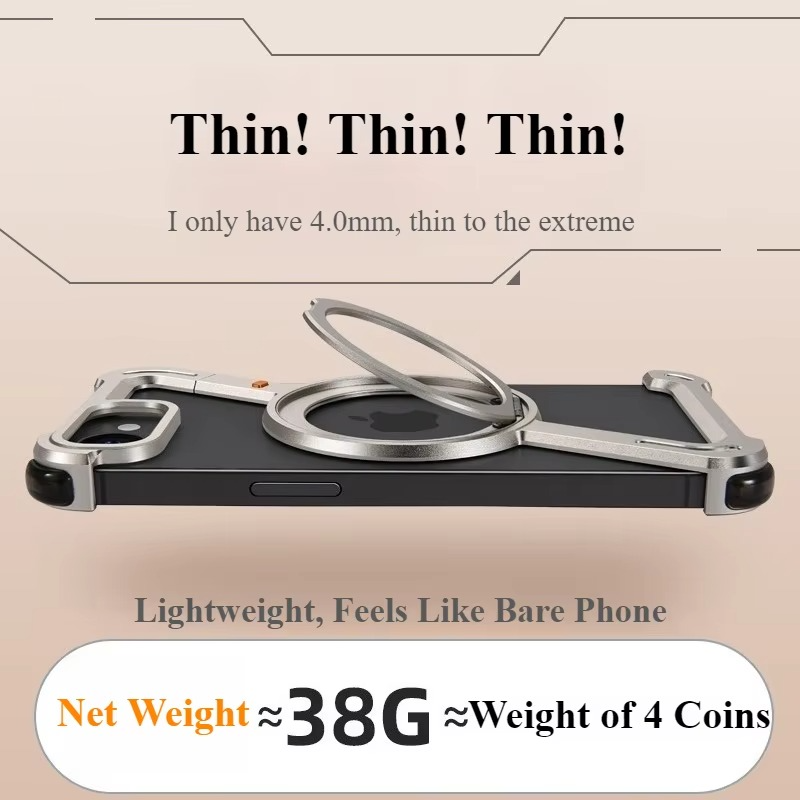 Rugged iPhone Case — Z-Shape Metal Shockproof Bumper with 360° Rotating Ring Holder, Magnetic, Wireless-Charging Compatible, Non-Slip Full Coverage