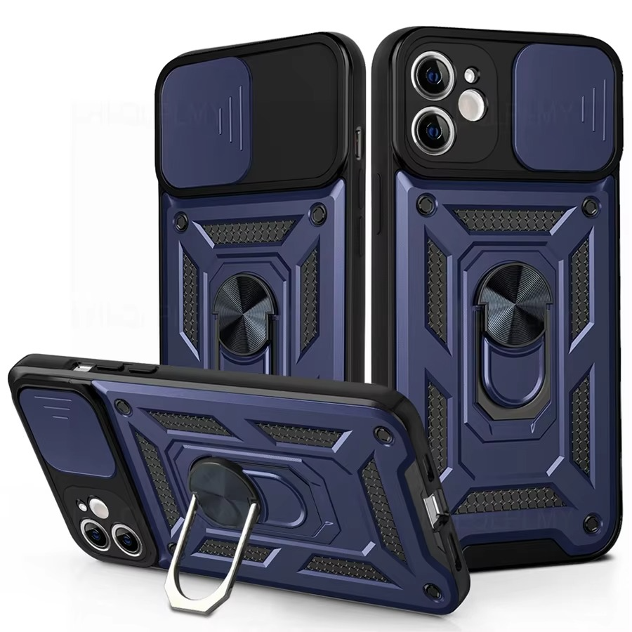 Rugged iPhone Armor Case with Camera Protection — Shockproof Silicone Dual Layer Cover, Heavy Duty Design with Ring Holder, Anti-Fingerprint Scratch-Resistant