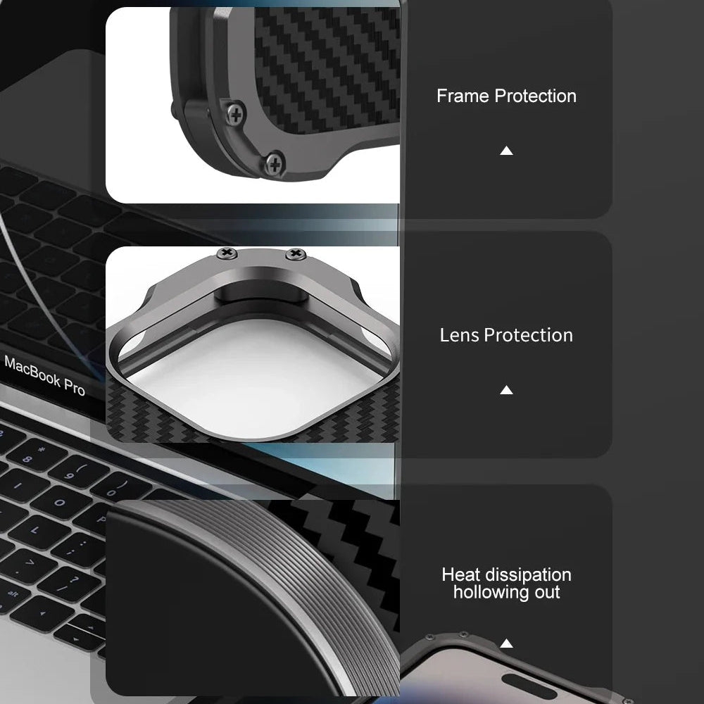 Rugged iPhone Case Carbon Fiber Magnetic Cover — Heavy Duty Metal Frame, MagSafe Wireless Charging Compatible, Shockproof Anti-Scratch Non-Slip Protection