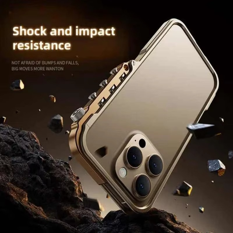 Rugged iPhone Case Mechanical Style Metal Cover — Full Body Shockproof Drop-Proof Design, Minimalist Mecha Shell with Lightweight Aluminum Alloy Frame