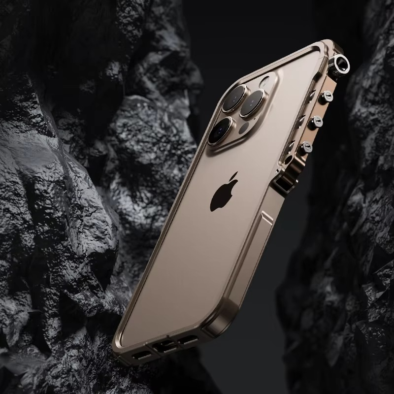 Rugged iPhone Case Mechanical Style Metal Cover — Full Body Shockproof Drop-Proof Design, Minimalist Mecha Shell with Lightweight Aluminum Alloy Frame