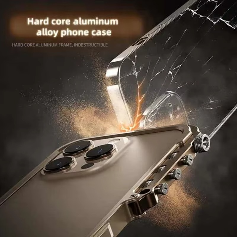 Rugged iPhone Case Mechanical Style Metal Cover — Full Body Shockproof Drop-Proof Design, Minimalist Mecha Shell with Lightweight Aluminum Alloy Frame