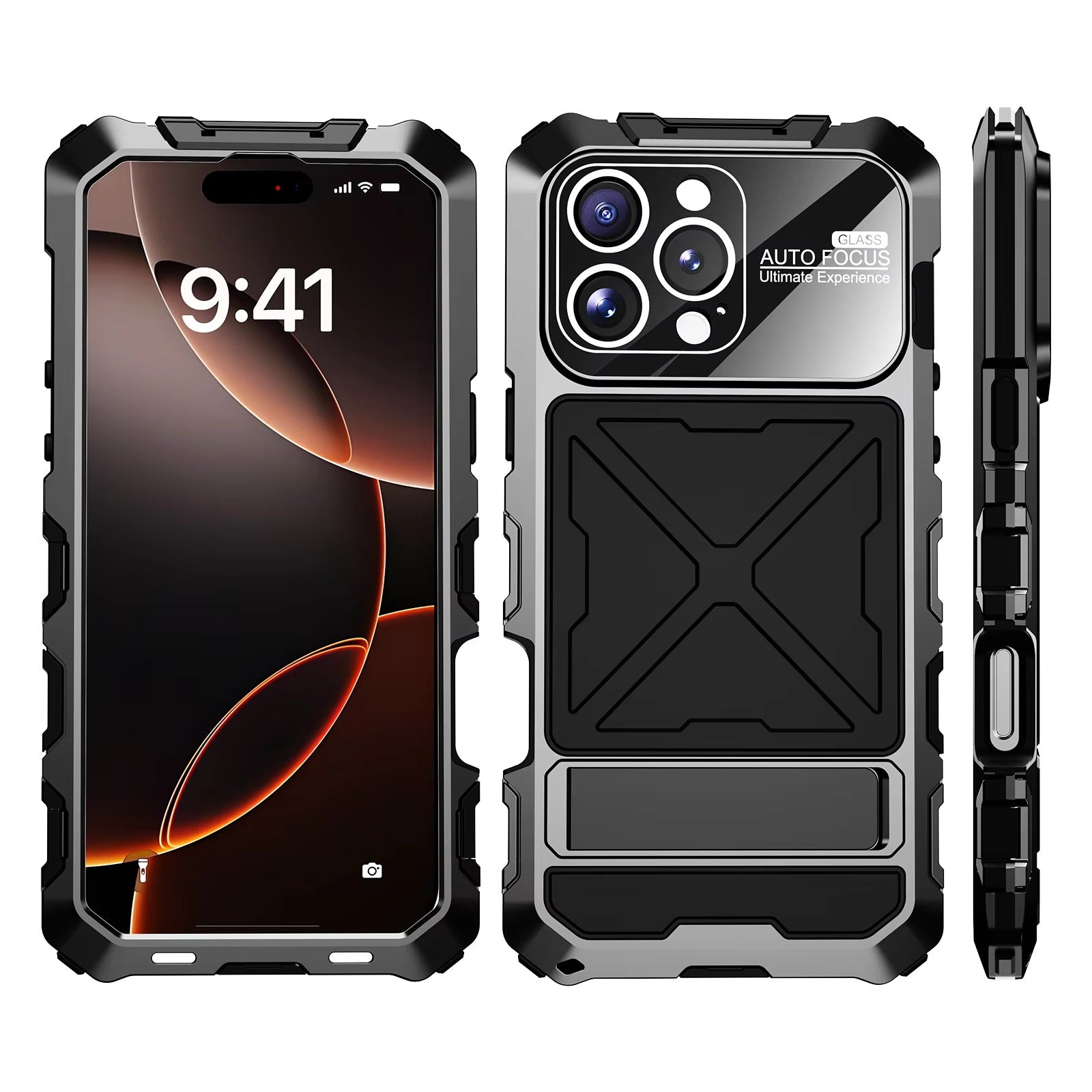 Rugged iPhone Case — 360° Full-Body Shockproof Aluminum Armor Cover with Tempered Glass Protection, Metal Lock Catch, Kickstand and Heavy-Duty Anti-Fall Design