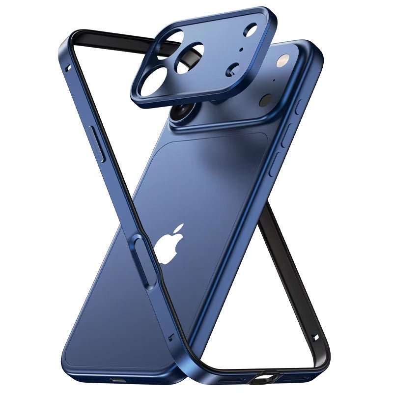 Rugged iPhone Case — Aluminum Alloy Frame Bumper with Silicone Shockproof Protection, Metal Lens Guard, Anti-Fingerprint Lightweight Non-Slip Design