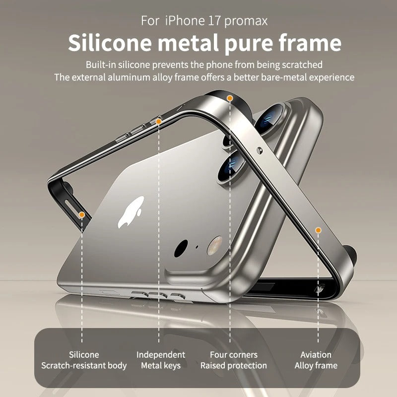 Rugged iPhone Case — Aluminum Metal Frame Bumper Cover with Silicone Protection and Shockproof Durable Design