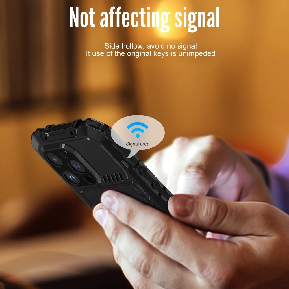 Rugged iPhone Case — Aluminum Military Metal Bumper with Screen Protector, Shockproof Silicone Back, Heavy-Duty Water-Resistant Non-Slip Design