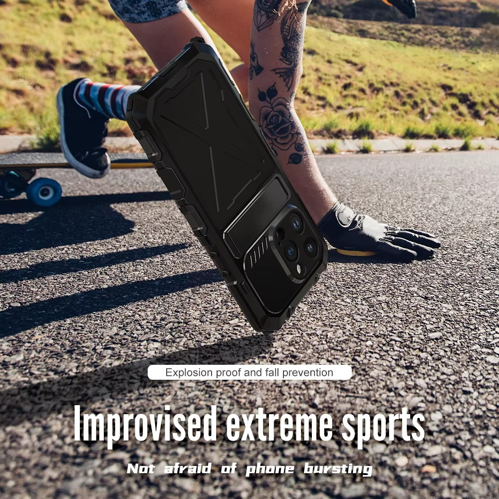 Rugged iPhone Case — Aluminum Military Metal Bumper with Screen Protector, Shockproof Silicone Back, Heavy-Duty Water-Resistant Non-Slip Design