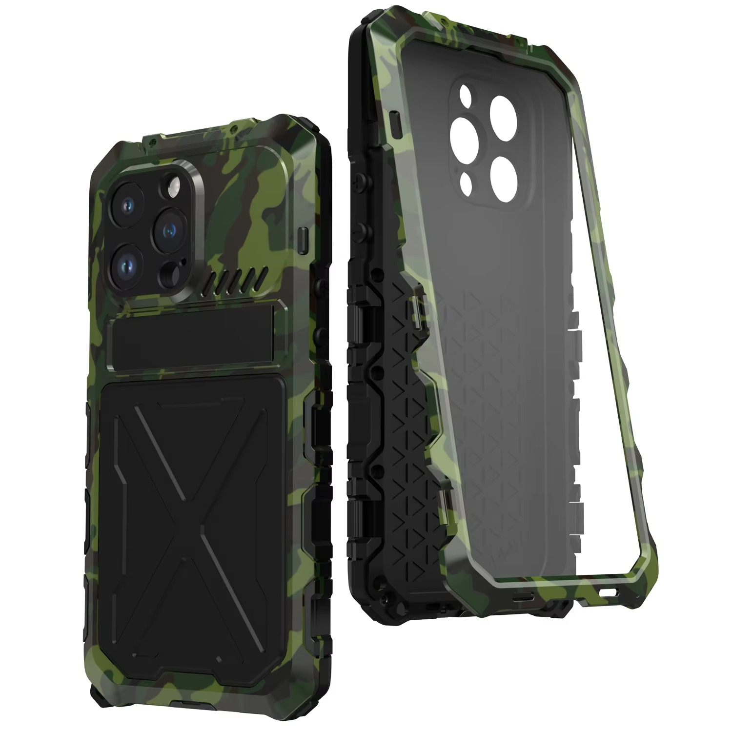 Rugged iPhone Case — Aluminum Military Metal Bumper with Screen Protector, Shockproof Silicone Back, Heavy-Duty Water-Resistant Non-Slip Design