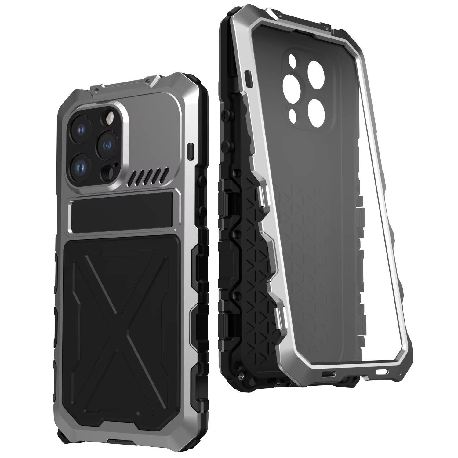Rugged iPhone Case — Aluminum Military Metal Bumper with Screen Protector, Shockproof Silicone Back, Heavy-Duty Water-Resistant Non-Slip Design