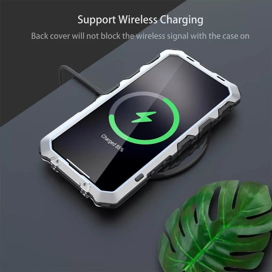 Rugged iPhone Case — Aluminum Military Metal Bumper with Screen Protector, Shockproof Silicone Back, Heavy-Duty Water-Resistant Non-Slip Design