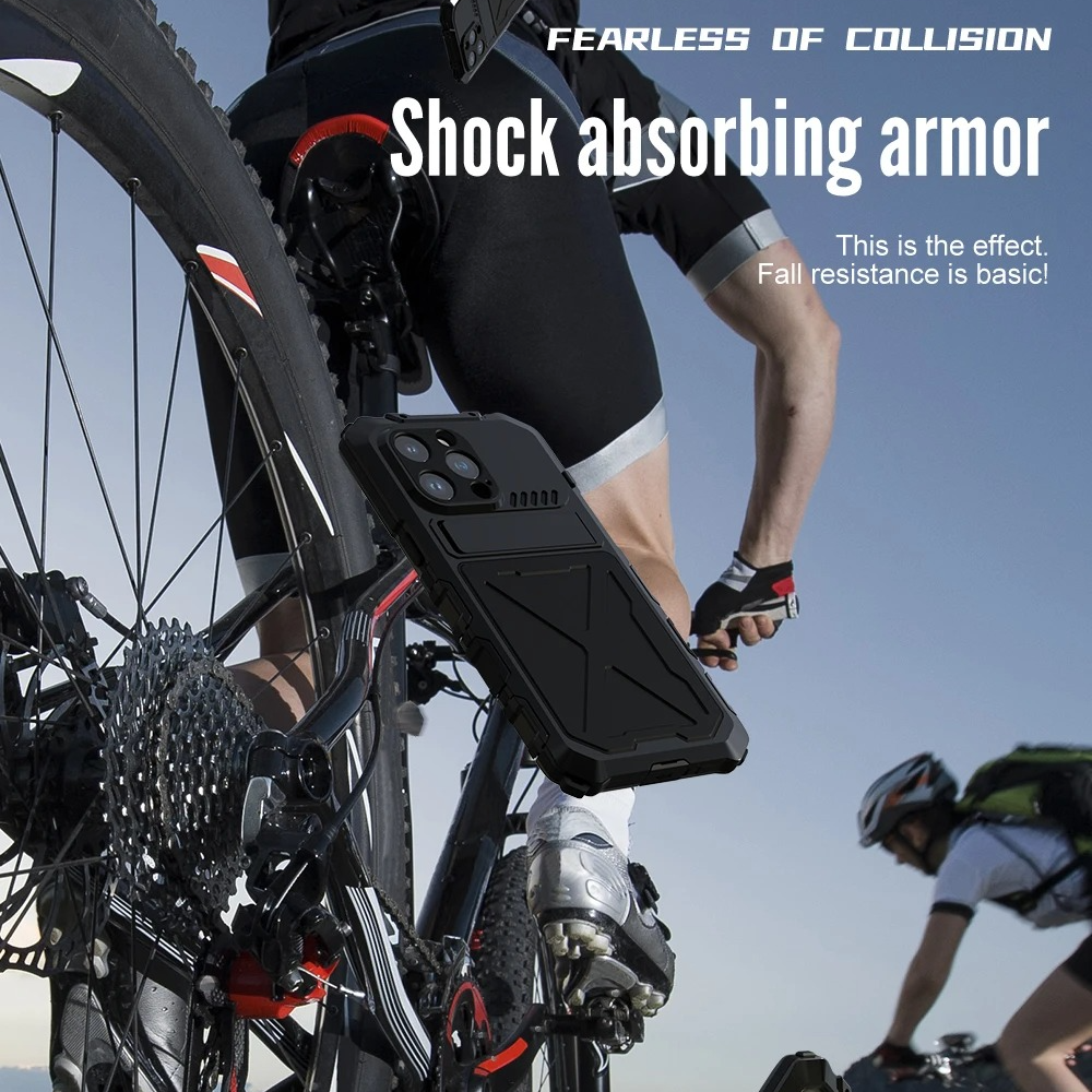 Rugged iPhone Case — Aluminum Military Metal Bumper with Screen Protector, Shockproof Silicone Back, Heavy-Duty Water-Resistant Non-Slip Design