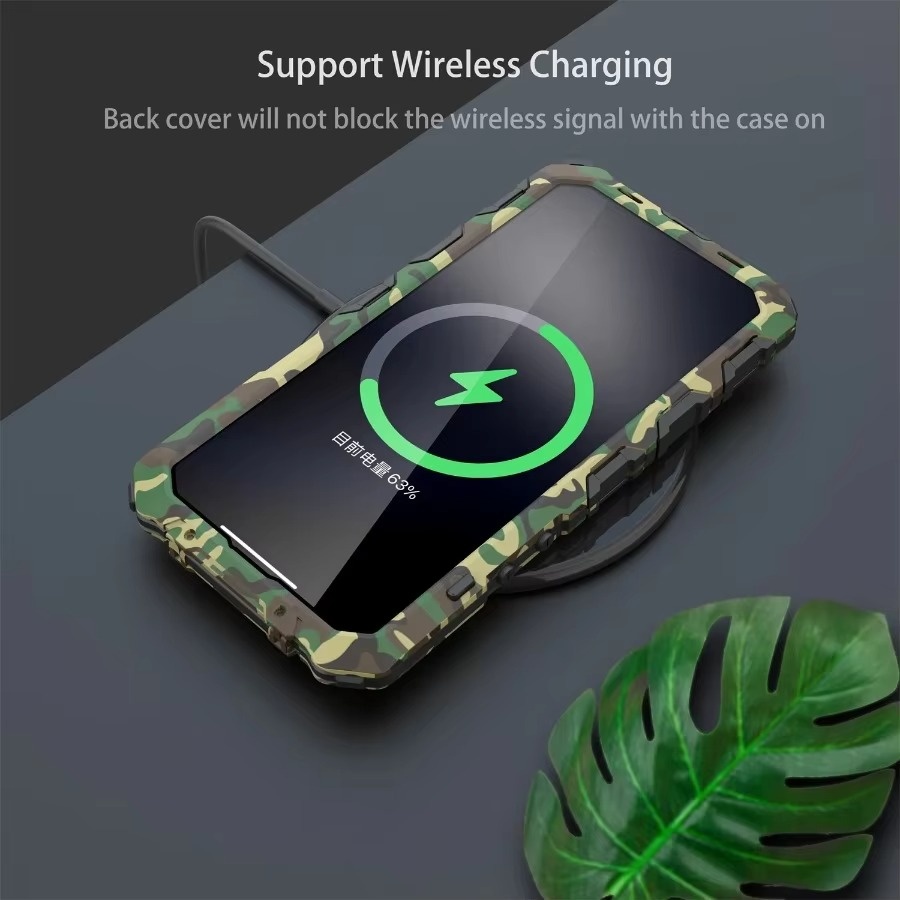 Rugged iPhone Case — Aluminum Military Metal Bumper with Screen Protector, Shockproof Silicone Back, Heavy-Duty Water-Resistant Non-Slip Design