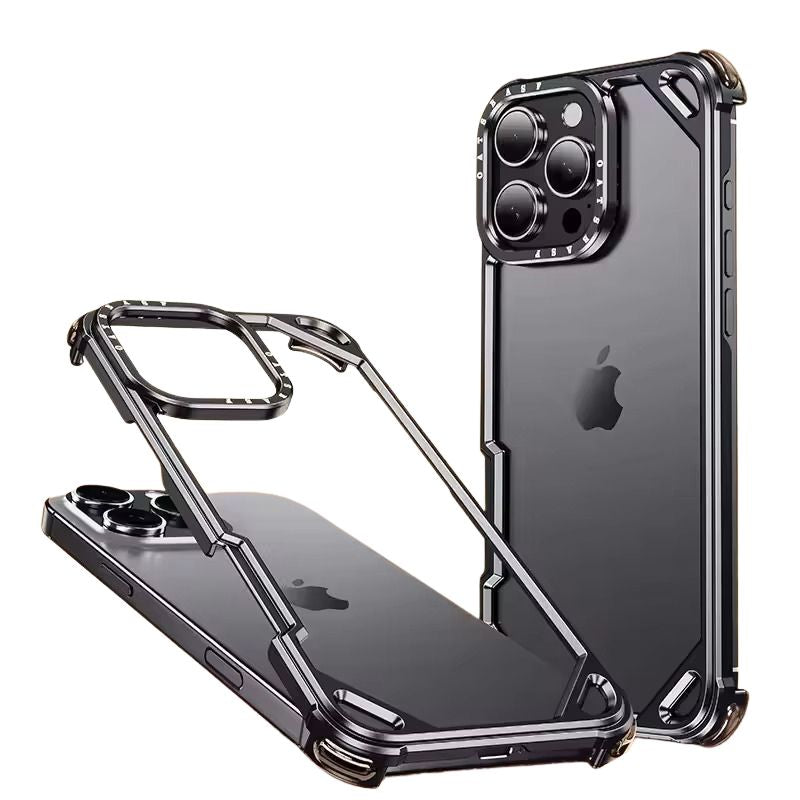 Rugged iPhone Case — Aviation Aluminum Frameless Metal Bumper with Heat-Dissipation Shell, Shockproof Drop-Resistant Protection & Lightweight Open-Frame Design