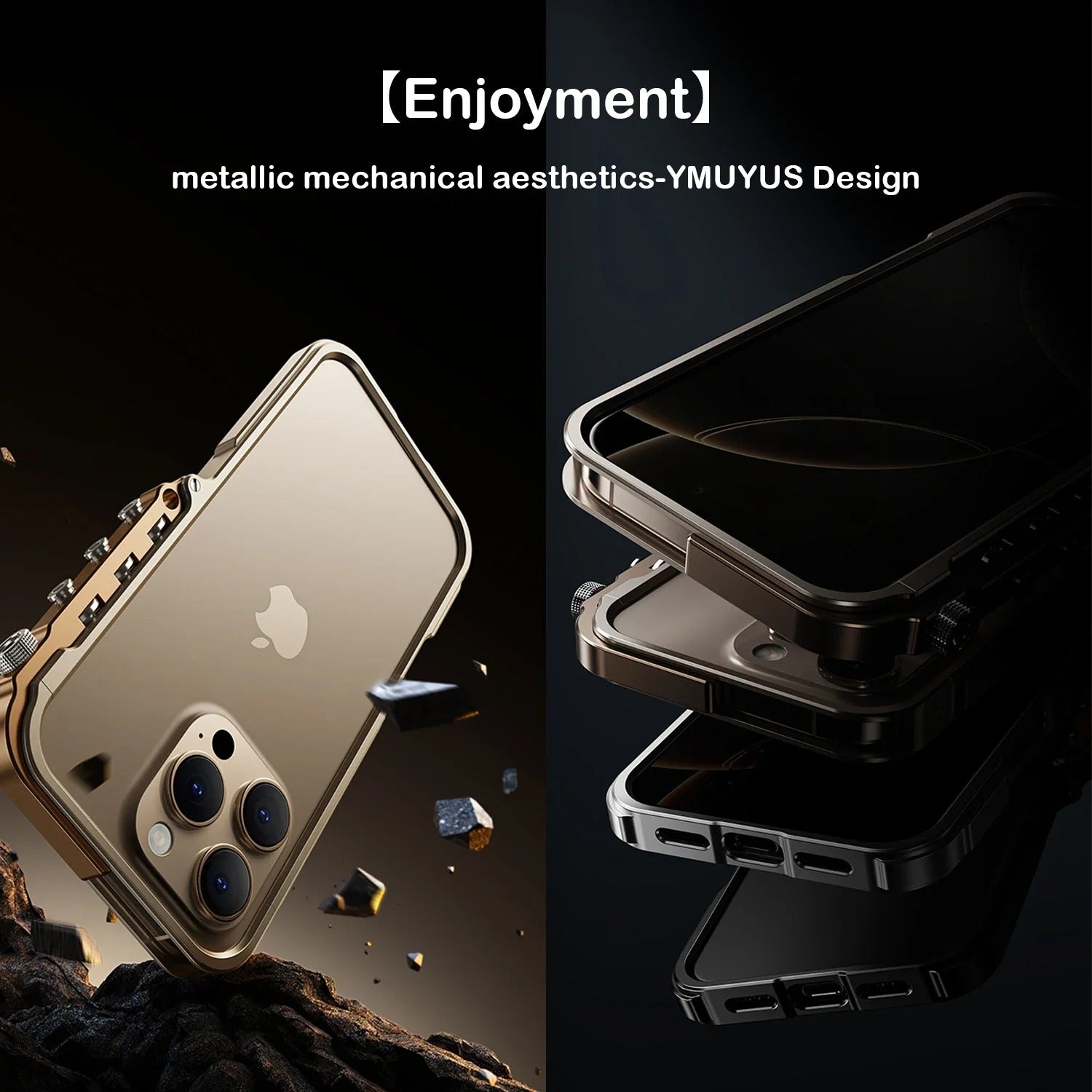 Rugged iPhone Case — Full-Metal Mechanical Mecha Cover with Military-Grade Shockproof Aluminum Design, Lightweight Drop-Proof Protection and Lanyard Support