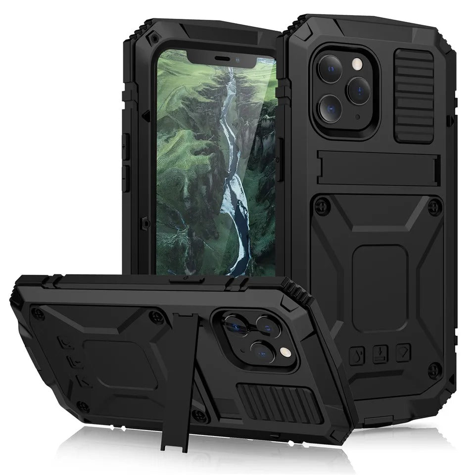 Rugged iPhone Case — Heavy-Duty Aluminum Metal Cover with Screen & Lens Protector, Dual-Layer Shockproof Design, IP54 Dustproof Water-Resistant Finish