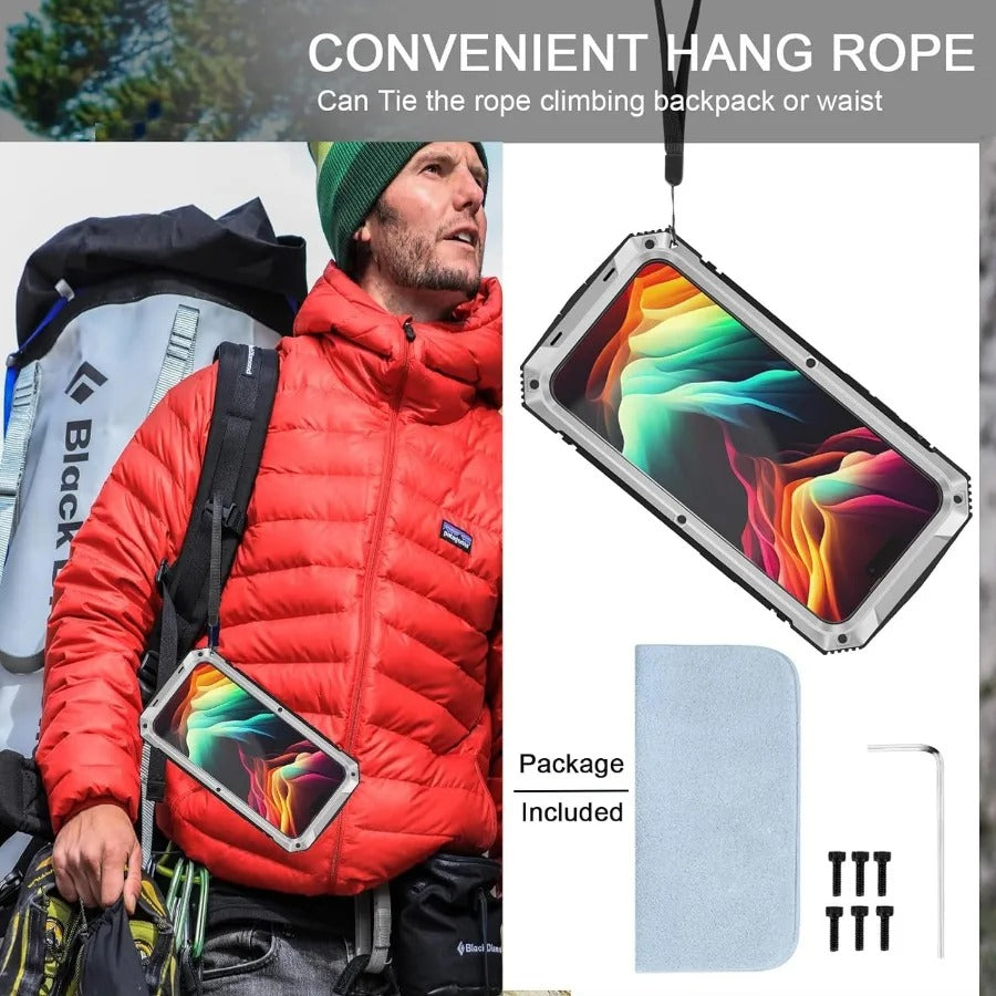 Rugged iPhone Case — Heavy-Duty Aluminum Metal Cover with Screen & Lens Protector, Dual-Layer Shockproof Design, IP54 Dustproof Water-Resistant Finish