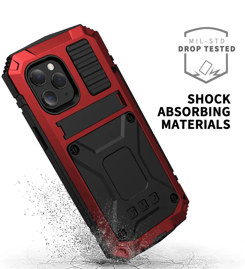 Rugged iPhone Case — Heavy-Duty Aluminum Metal Cover with Screen & Lens Protector, Dual-Layer Shockproof Design, IP54 Dustproof Water-Resistant Finish