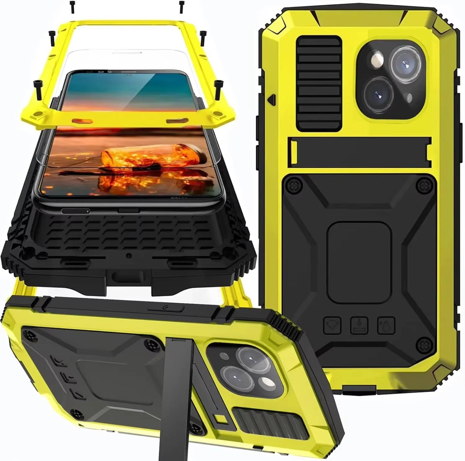 Rugged iPhone Case — Heavy-Duty Aluminum Metal Cover with Screen & Lens Protector, Dual-Layer Shockproof Design, IP54 Dustproof Water-Resistant Finish