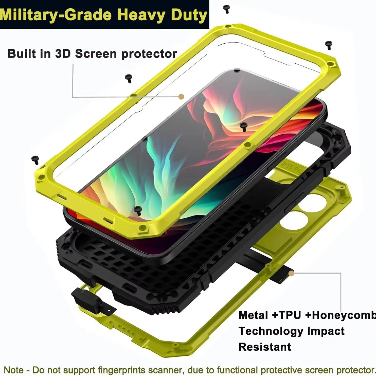 Rugged iPhone Case — Heavy-Duty Aluminum Metal Cover with Screen & Lens Protector, Dual-Layer Shockproof Design, IP54 Dustproof Water-Resistant Finish