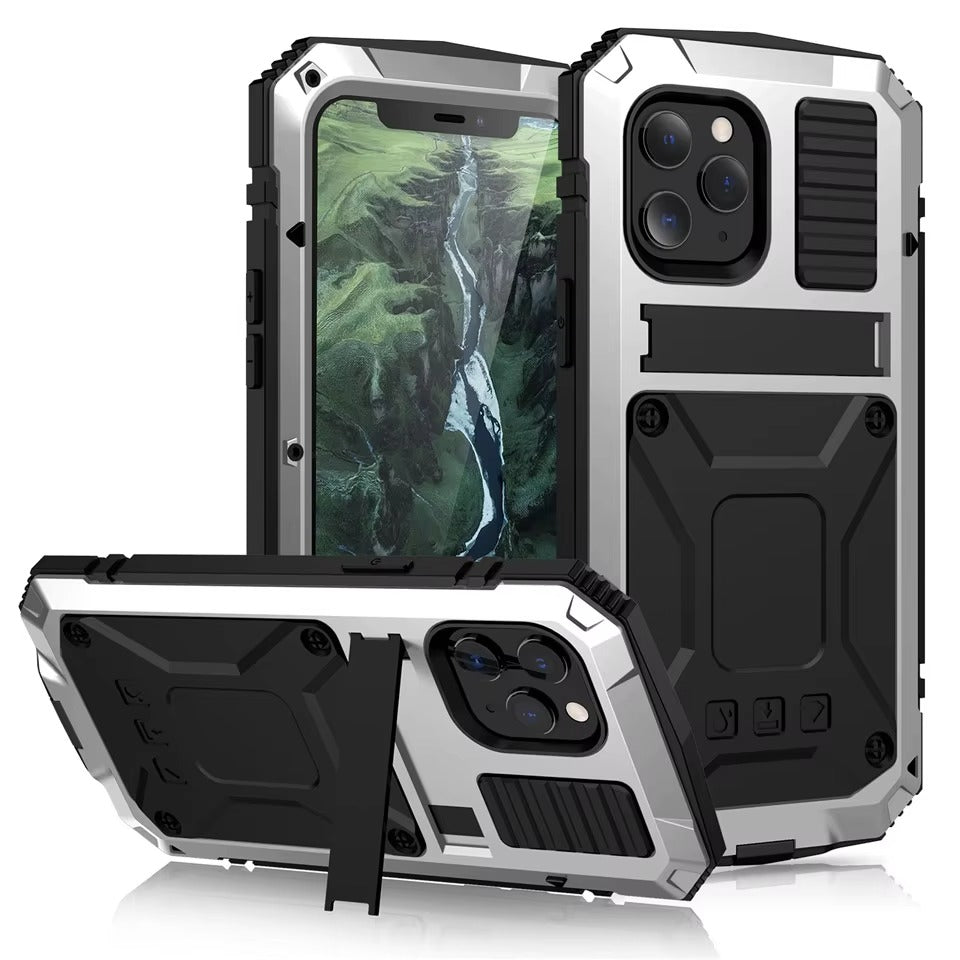 Rugged iPhone Case — Heavy-Duty Aluminum Metal Cover with Screen & Lens Protector, Dual-Layer Shockproof Design, IP54 Dustproof Water-Resistant Finish