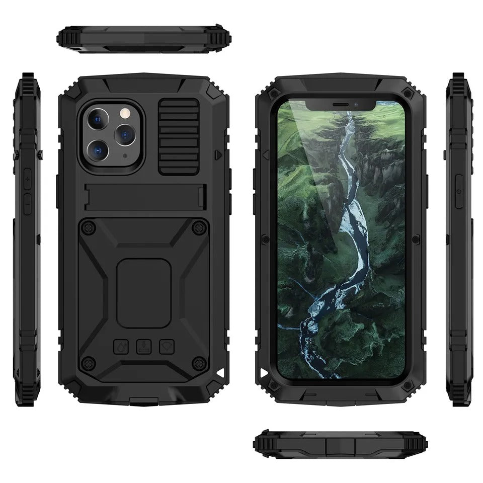 Rugged iPhone Case — Heavy-Duty Aluminum Metal Cover with Screen & Lens Protector, Dual-Layer Shockproof Design, IP54 Dustproof Water-Resistant Finish