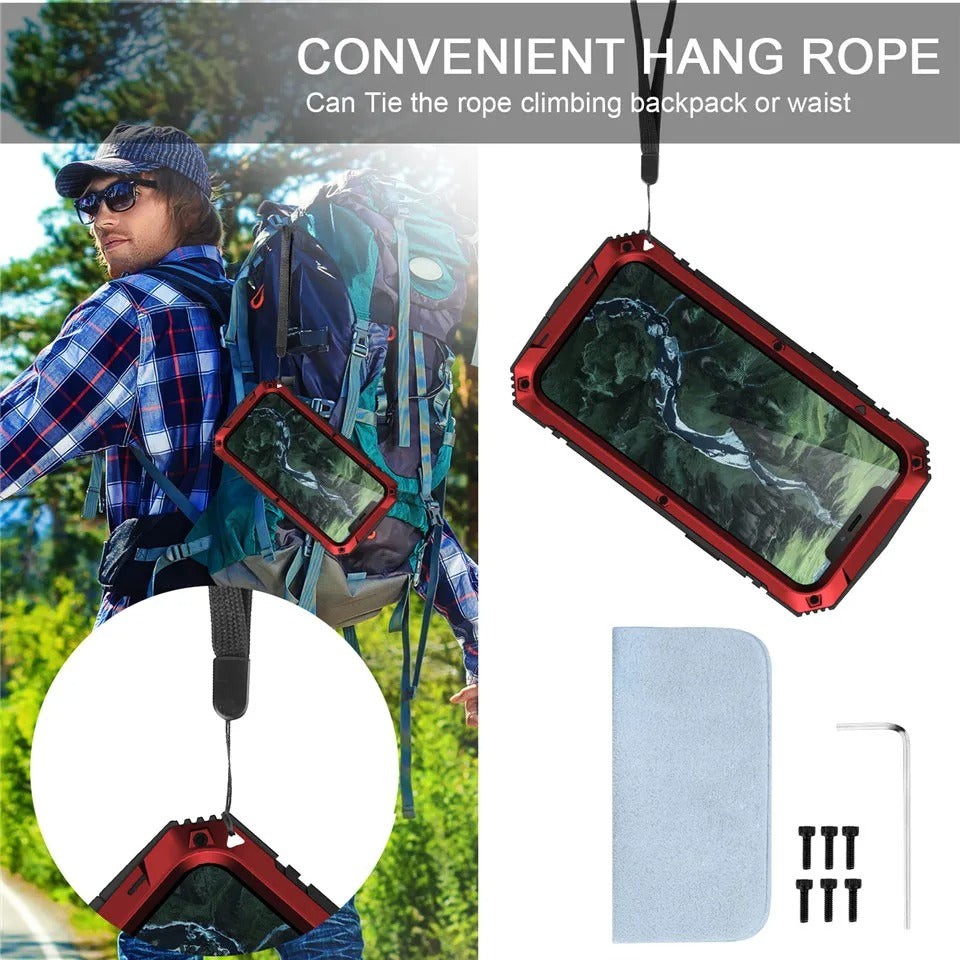 Rugged iPhone Case — Heavy-Duty Aluminum Metal Cover with Screen & Lens Protector, Dual-Layer Shockproof Design, IP54 Dustproof Water-Resistant Finish