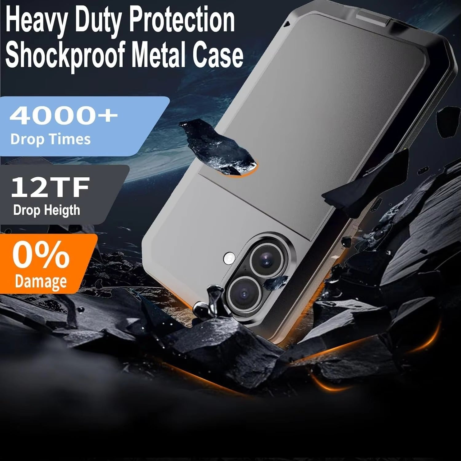 Rugged iPhone Case — Heavy-Duty Metal Protective Cover with Built-In Glass Screen Protector and Tough Shockproof TPU+PC Design
