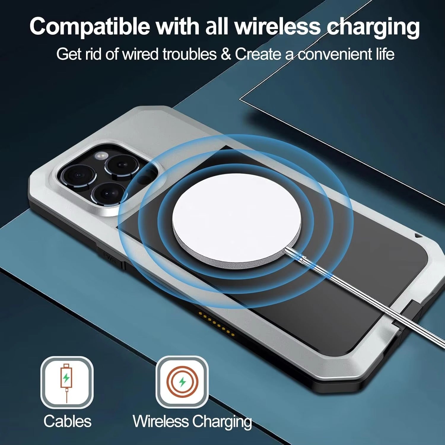 Rugged iPhone Case — Heavy-Duty Metal Protective Cover with Built-In Glass Screen Protector and Tough Shockproof TPU+PC Design