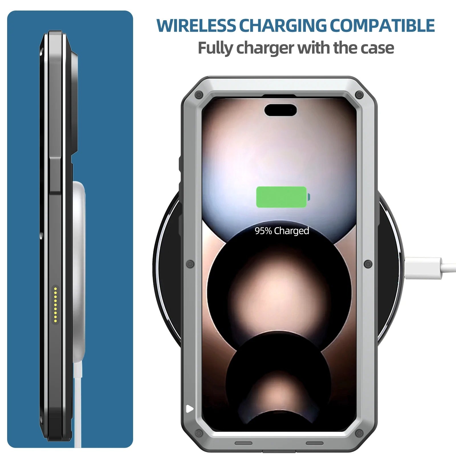 Rugged iPhone Case — Heavy-Duty Metal Protective Cover with Built-In Glass Screen Protector and Tough Shockproof TPU+PC Design