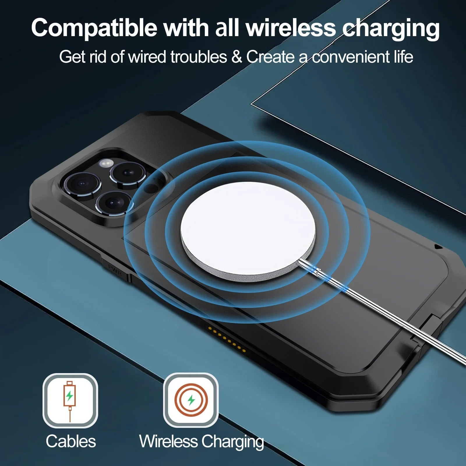 Rugged iPhone Case — Heavy-Duty Metal Protective Cover with Built-In Glass Screen Protector and Tough Shockproof TPU+PC Design