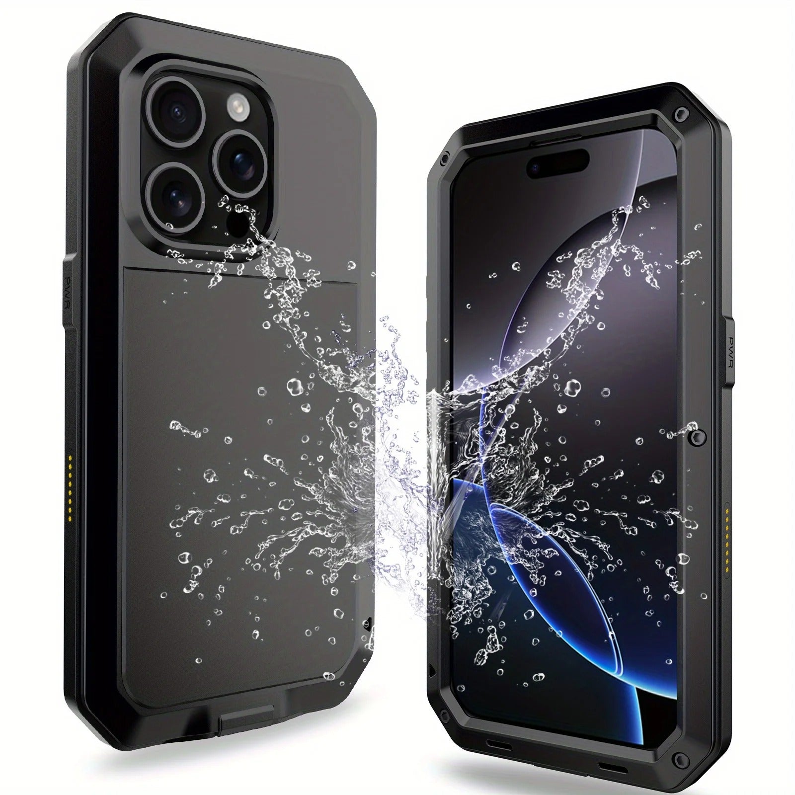 Rugged iPhone Case — Heavy-Duty Metal Protective Cover with Built-In Glass Screen Protector and Tough Shockproof TPU+PC Design