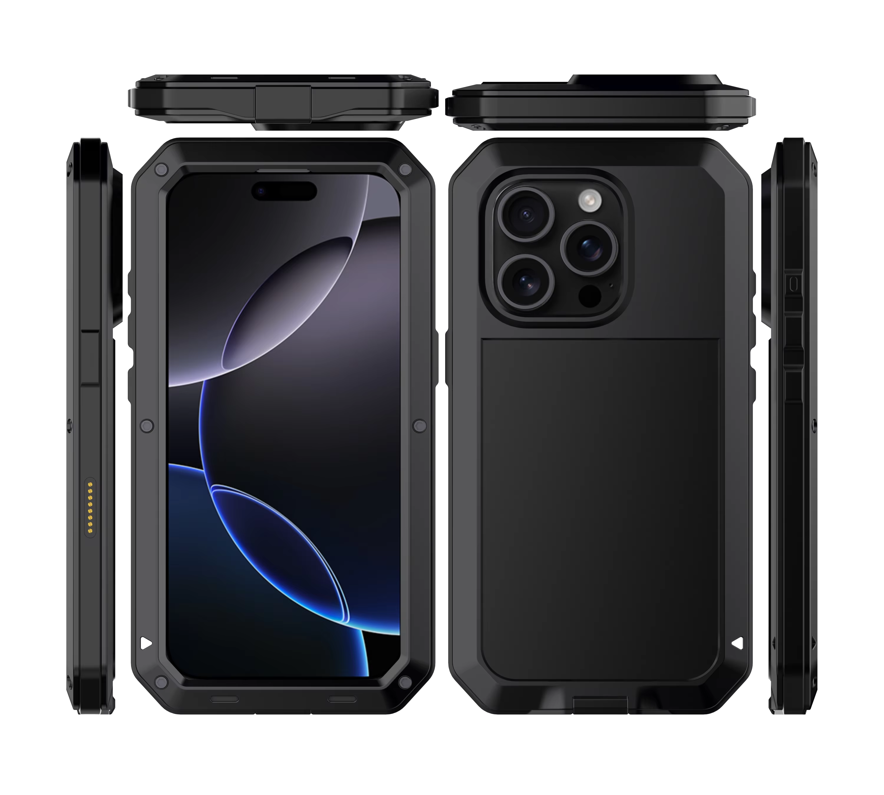 Rugged iPhone Case — Heavy-Duty Metal Tank Armor Cover with Shockproof Waterproof Design, Screen Film Protection and Anti-Fingerprint Non-Slip Finish