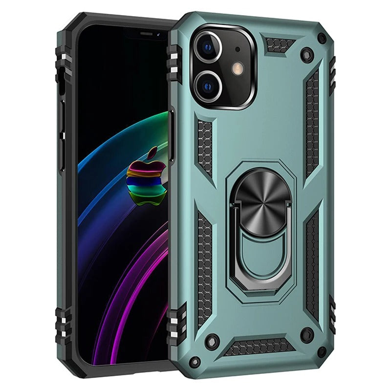 Rugged iPhone Case — Heavy-Duty PC+TPU Protective Cover with Metal Bracket Holder and Shockproof Anti-Fall Design