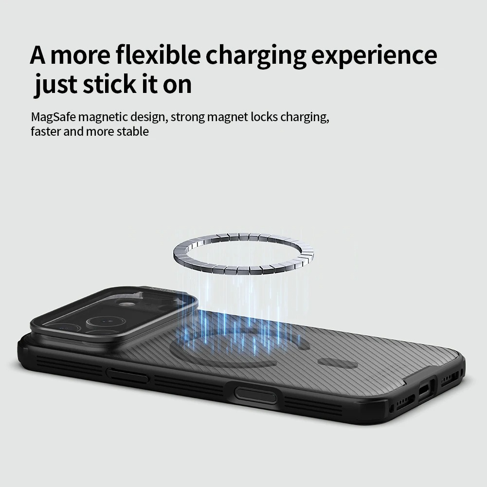 Rugged iPhone Case — MagSafe CamShield Cover with Foldable Lens Stand, Shockproof Textured PC Half-Wrapped Non-Slip Protective Design