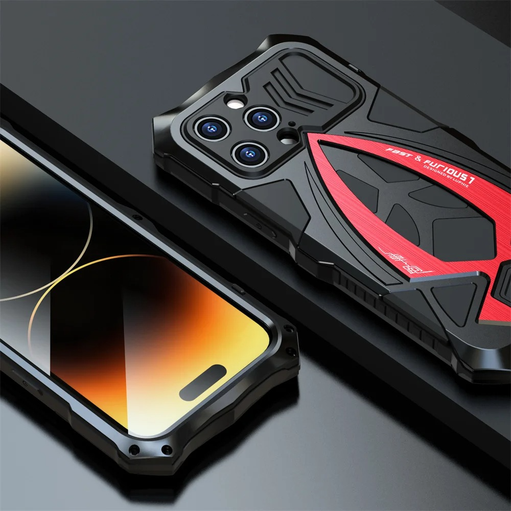 Rugged iPhone Case — Shockproof Metal Frame Armor with Impact Protection, Anti-Scratch Dustproof Cover and Full Edge Defense