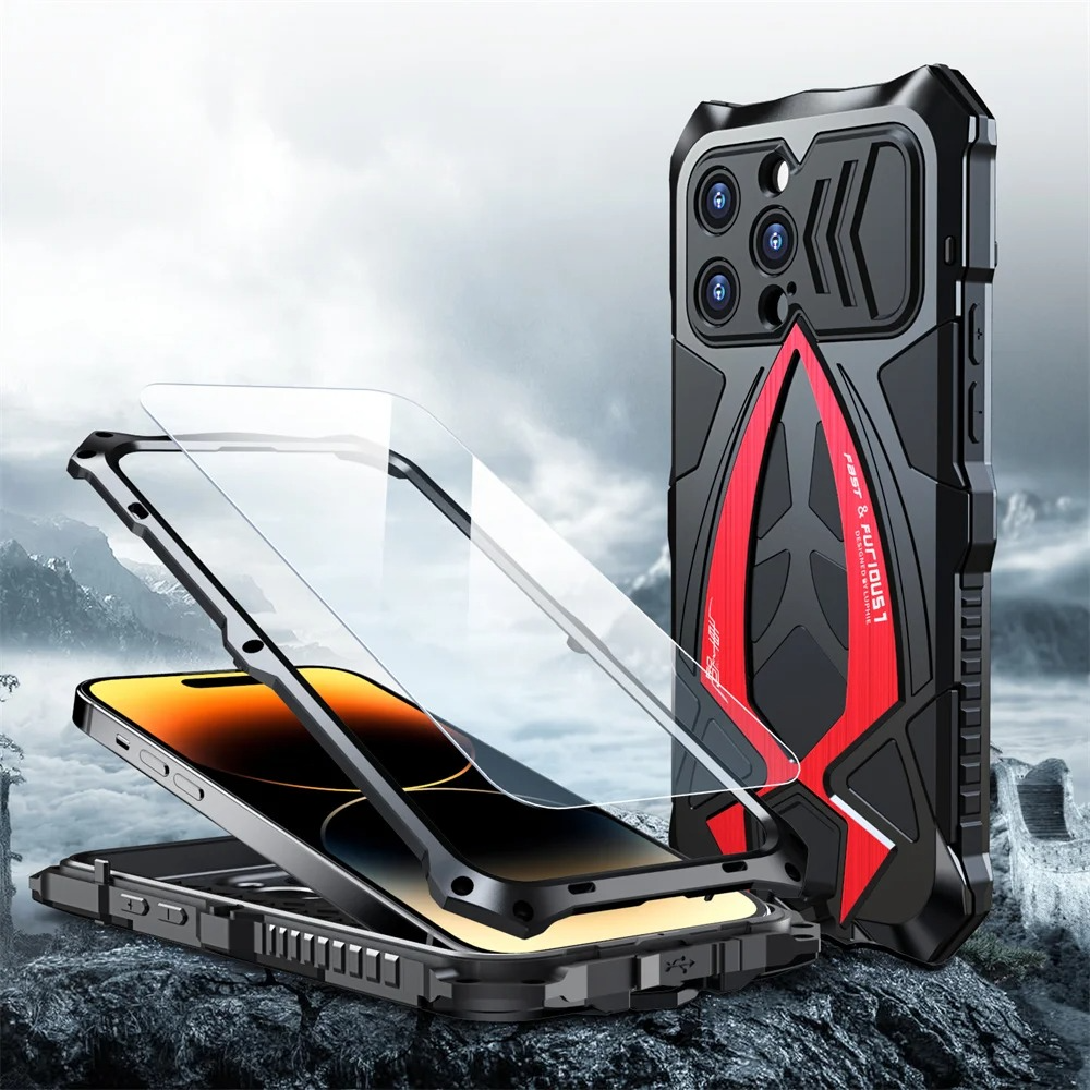 Rugged iPhone Case — Shockproof Metal Frame Armor with Impact Protection, Anti-Scratch Dustproof Cover and Full Edge Defense